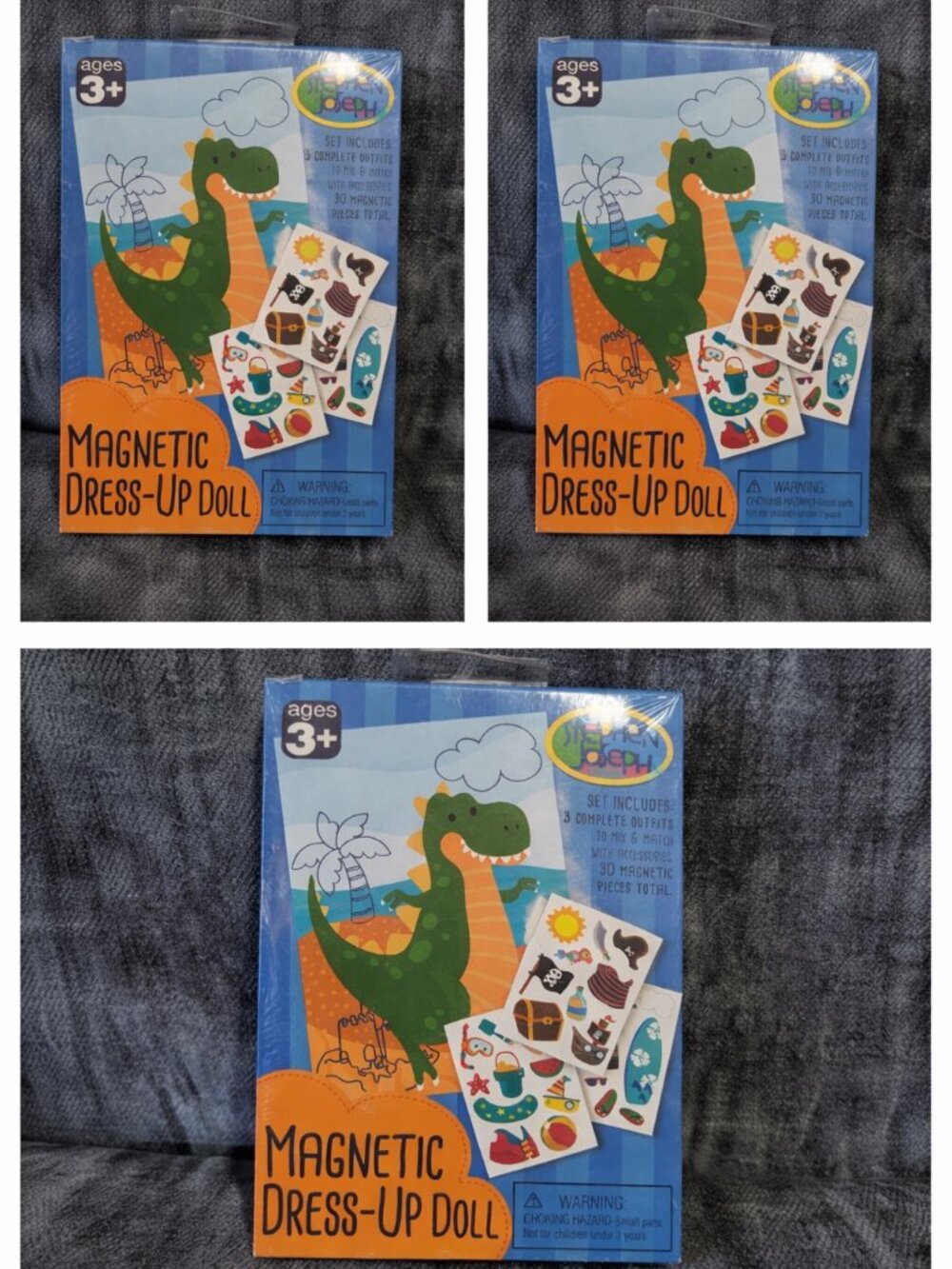 Stephen Joseph, Magnetic Dress-Up Doll, Dinosaur. Set of 3